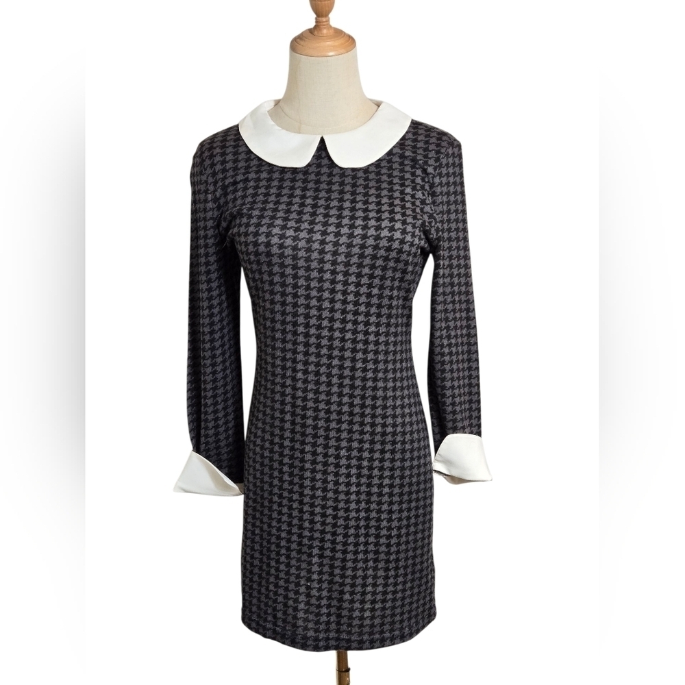 Fun 2 Fun Black and Grey Houndstooth Wednesday Adams Dress